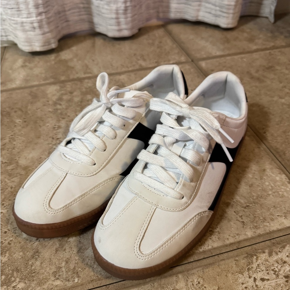 White and Black Sneakers with Gum Sole